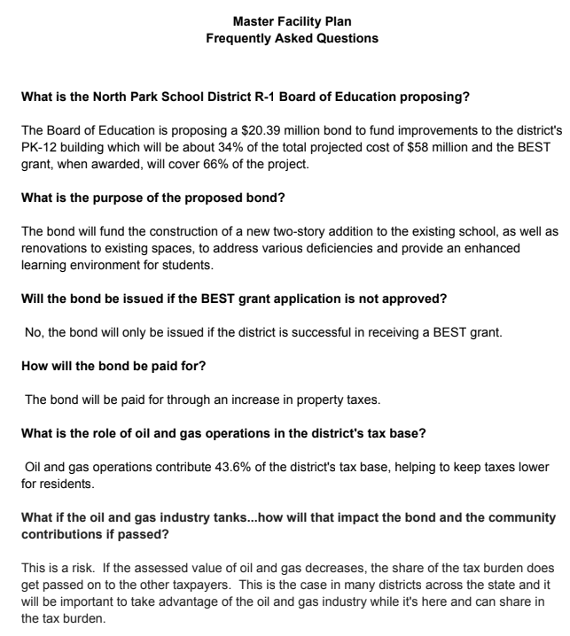 Master Facility Plan Frequently Asked Questions Cover Page